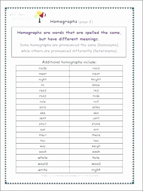 Homographs Worksheets Pdf Beautiful Homonyms Worksheet Pdf Homonyms Homophones Homographs