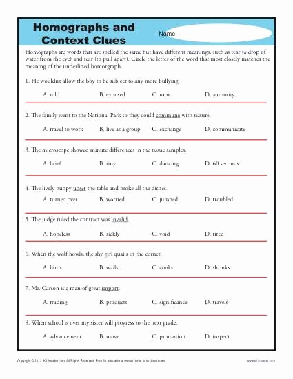 Homonym Worksheets High School Awesome Homographs and Context Clues