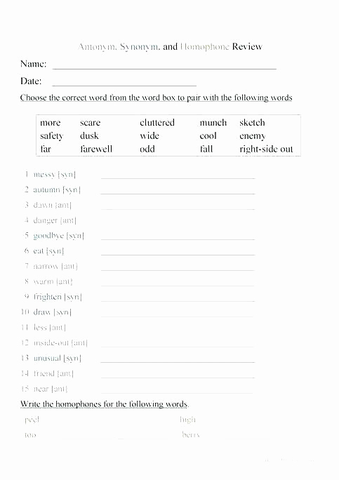 Homonym Worksheets Middle School Elegant Exemple Homophone