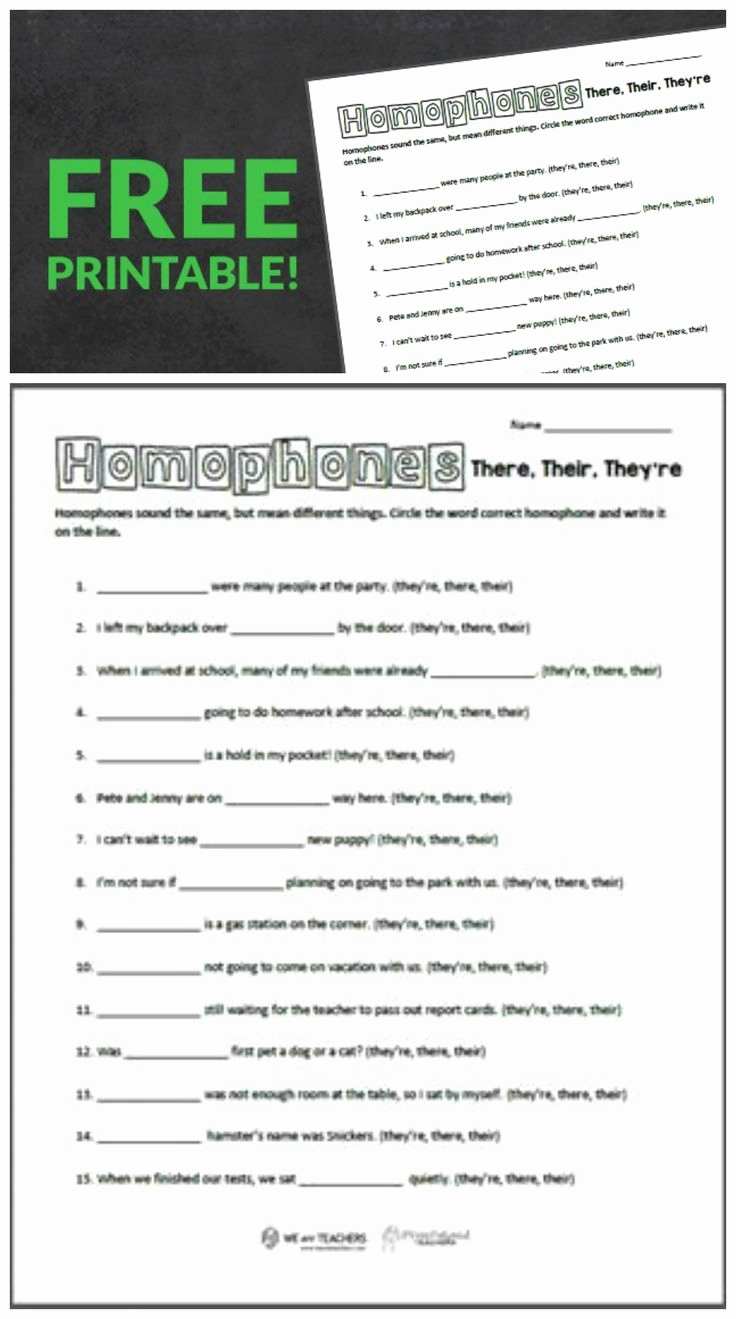 Homonym Worksheets Middle School Lovely Free Printable Homophones they Re their there