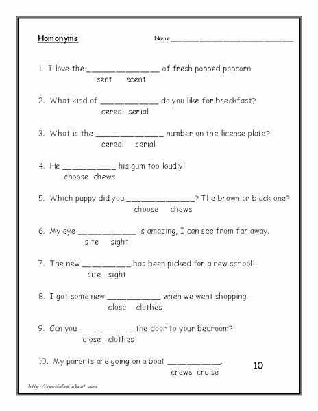 Homonyms Worksheets 5th Grade Inspirational Homonyms Worksheet for 5th Grade