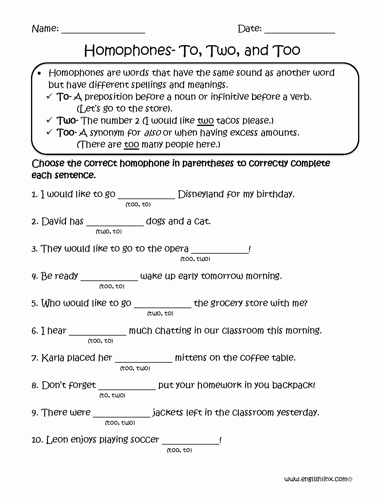 Homophone Worksheets Middle School Lovely Choosing to Two too Homophones Worksheets