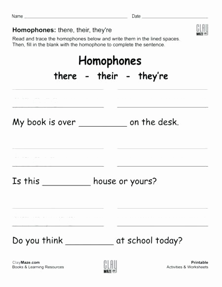 Homophone Worksheets Middle School Luxury Homophone Worksheets Middle School there their they Re