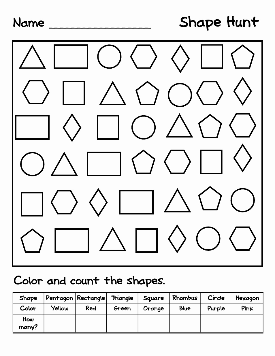 Identify Shapes Worksheet