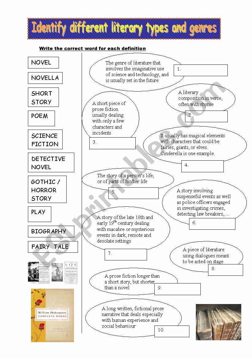 Identifying Genre Worksheets Elegant Identify Different Literary Types and Genres