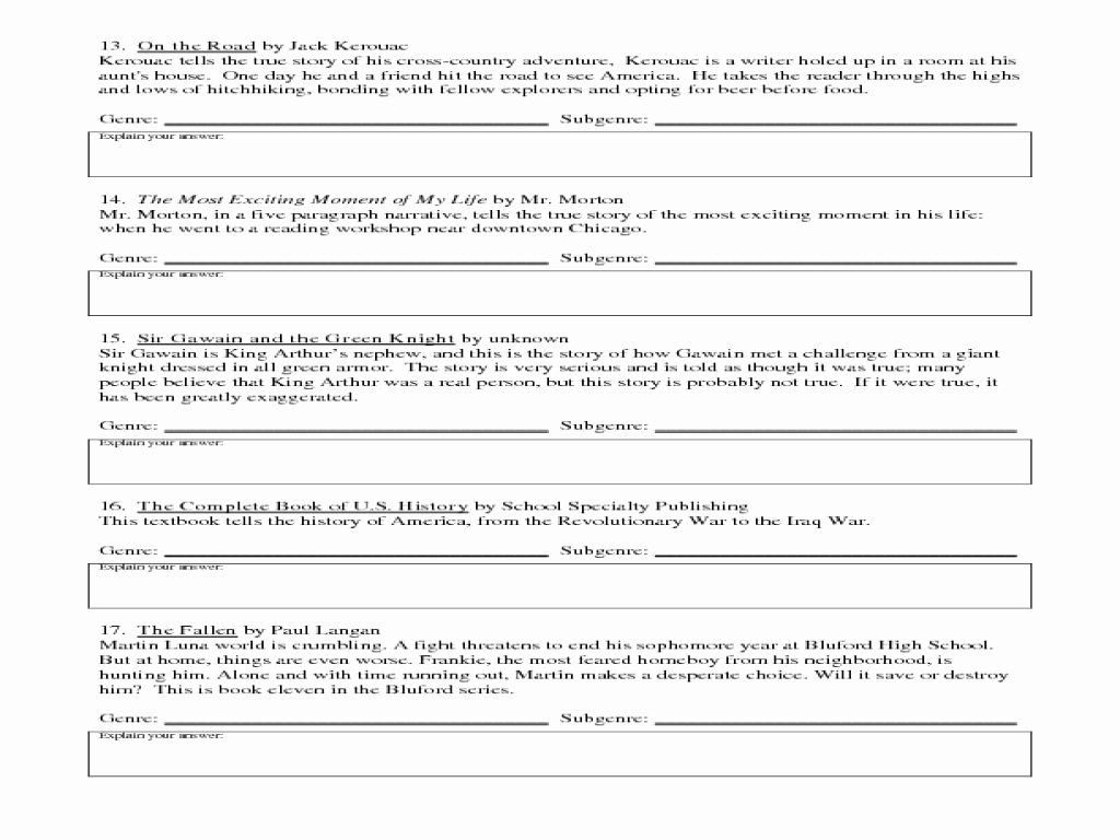 Identifying Genre Worksheets Luxury Identifying Genre and Subgenre 2 Worksheet for 9th Grade