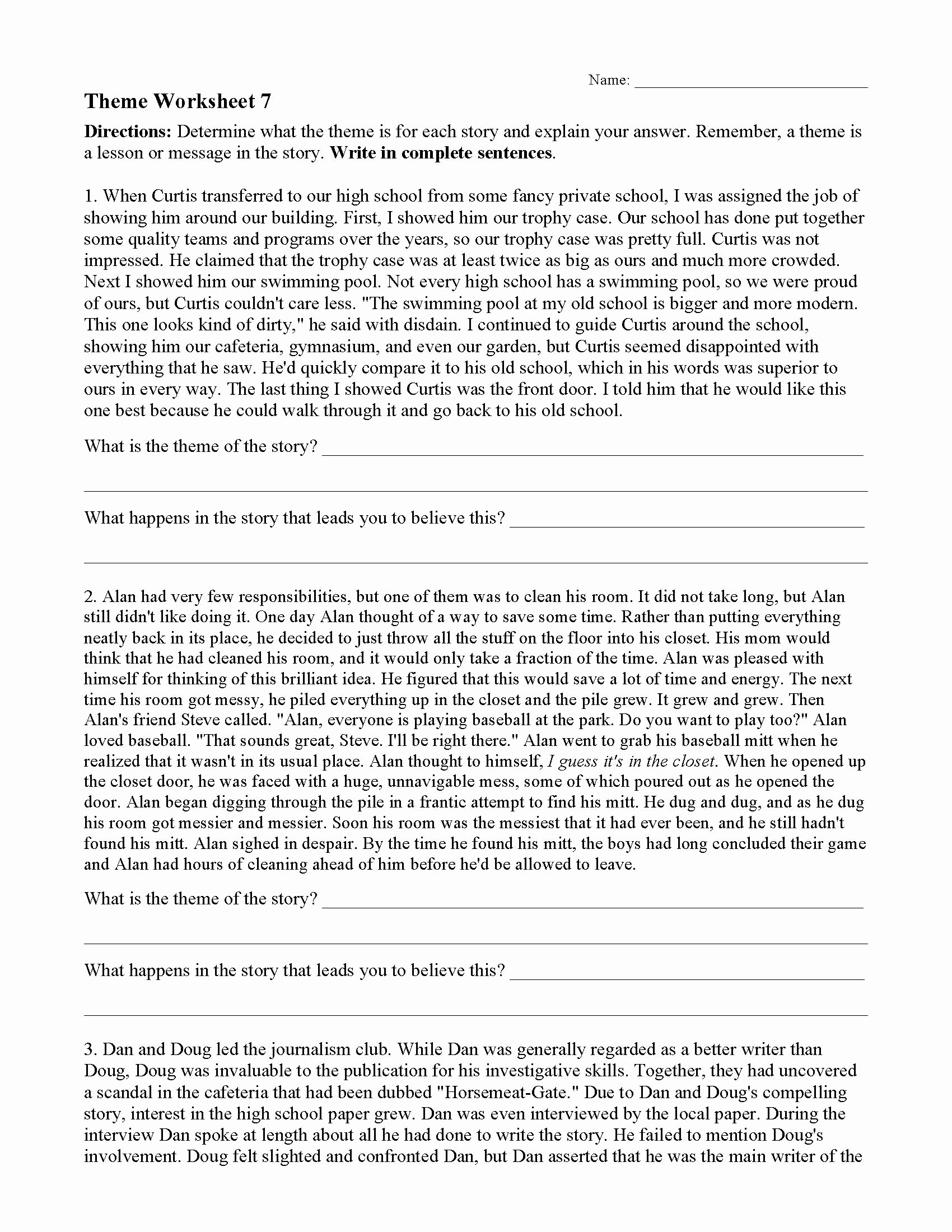 Identifying Theme Worksheet Awesome Theme Worksheet 7 Simple Template