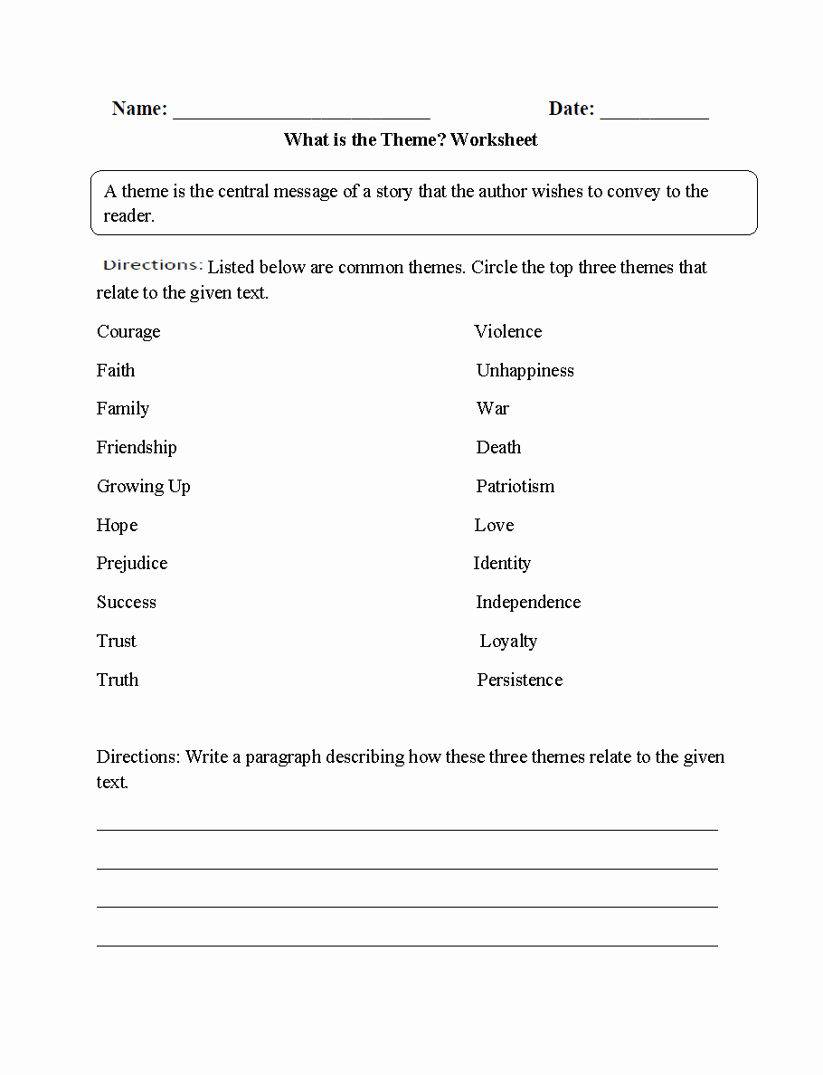 Identifying theme Worksheet Elegant 7 Best Of Identifying theme Worksheets Reading