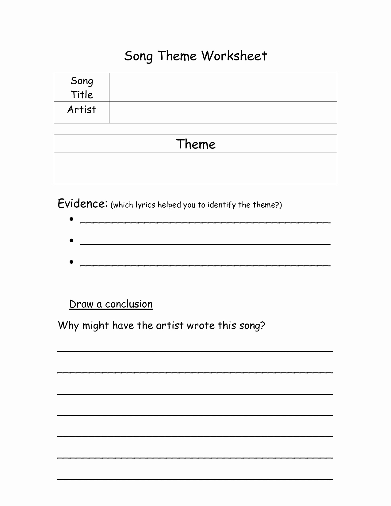 Identifying theme Worksheet Inspirational 15 Best Of Music History Worksheets 6th Grade
