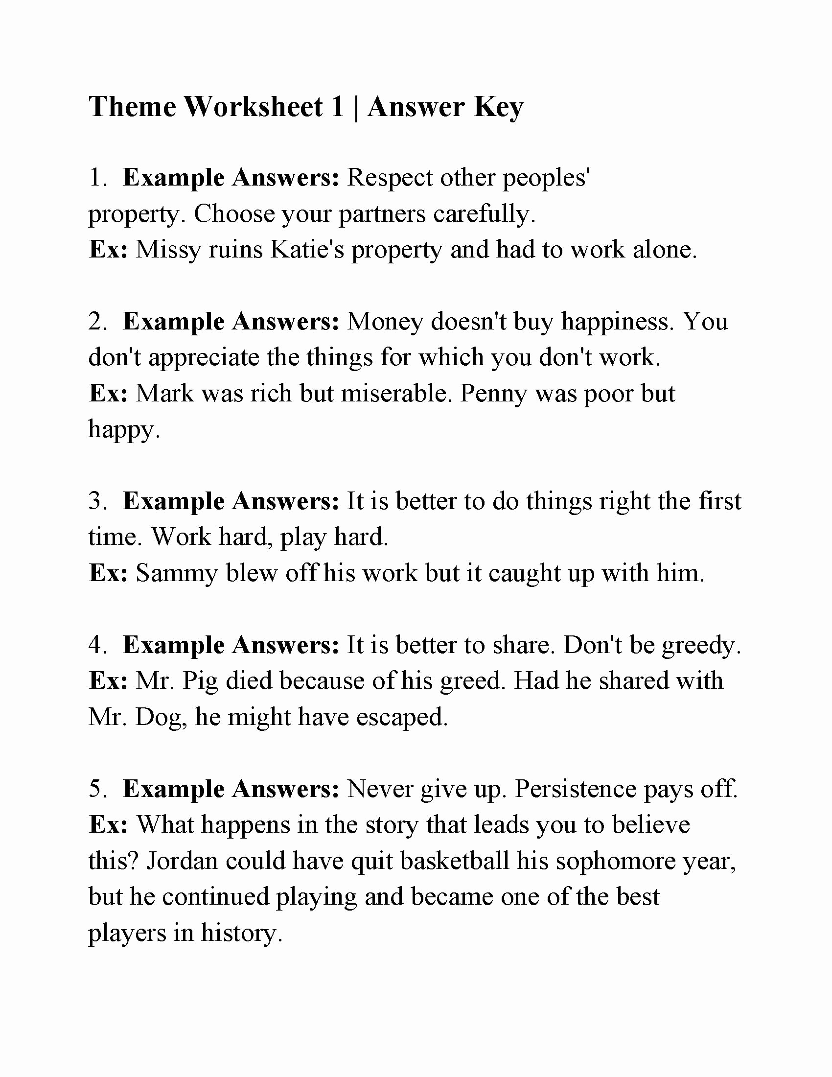 Identifying Theme Worksheet Unique Theme Worksheet 1 Simple Template
