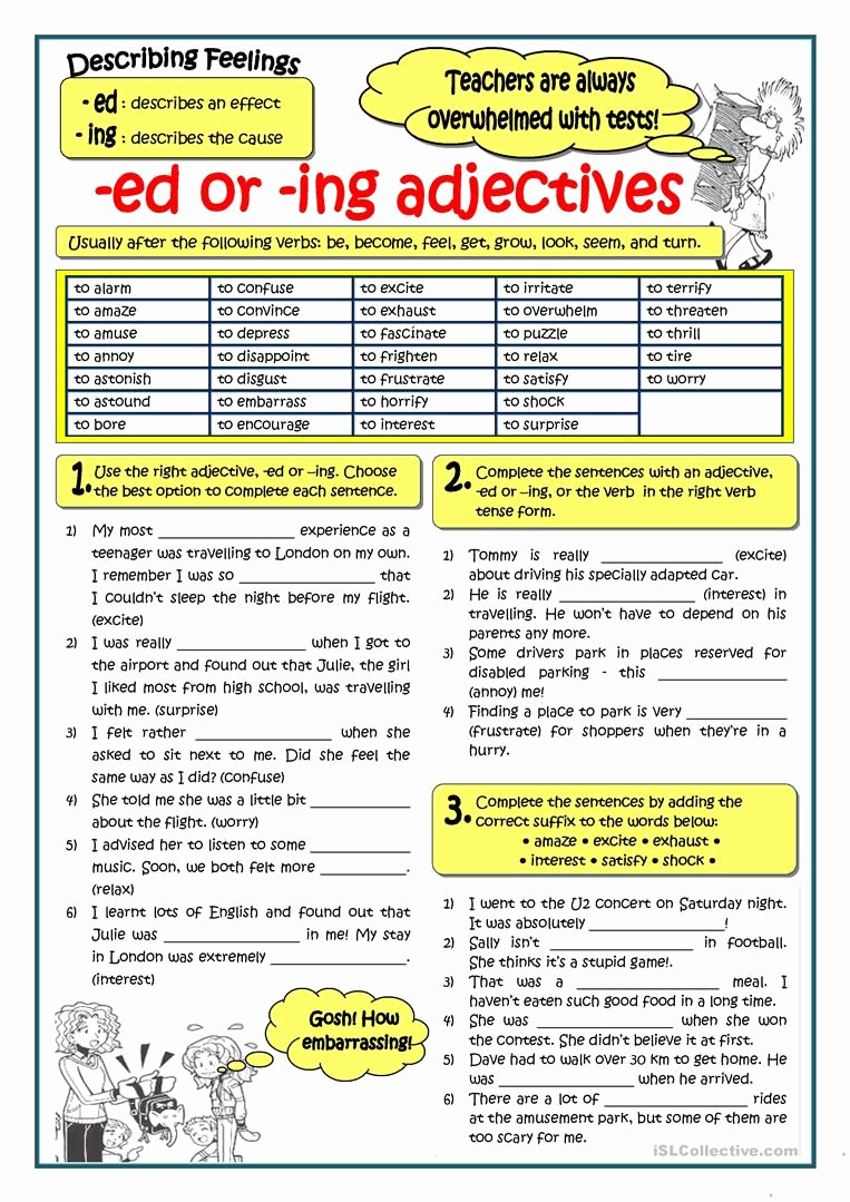 Ing Endings Worksheets New Adjectives Ending In Ed or Ing Worksheet Free Esl