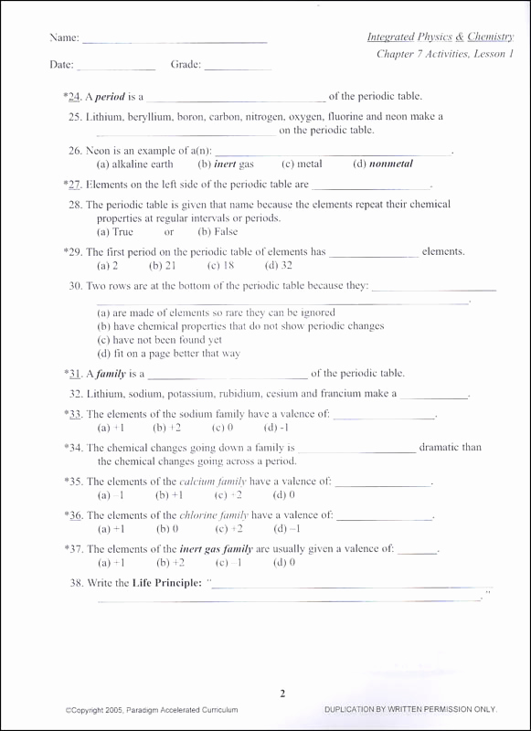 Integrated Physics and Chemistry Worksheets Best Of Integrated Physics and Chemistry Chapter 7 Activities