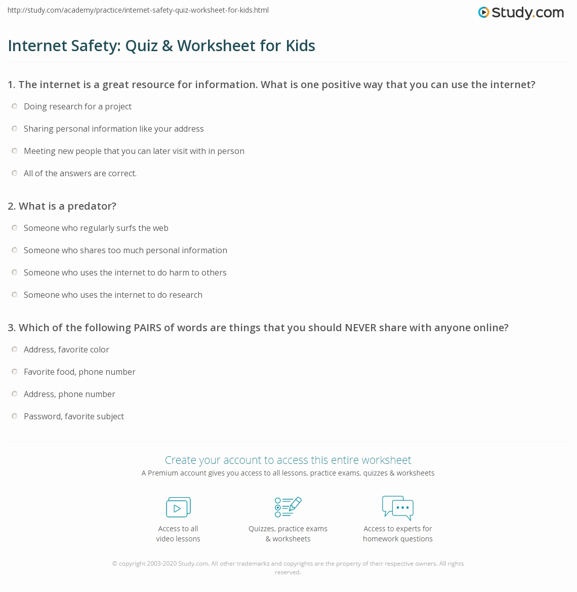 Internet Safety Worksheets Printable Awesome Internet Safety Quiz &amp; Worksheet for Kids