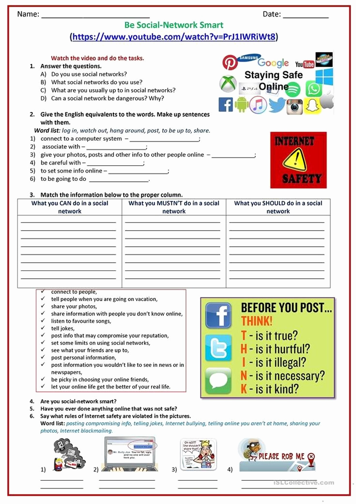 Internet Safety Worksheets Printable Luxury Internet Safety Worksheets Printable Be social Network