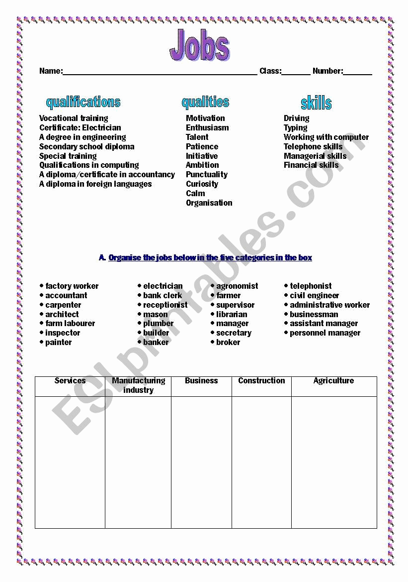Job Skills Worksheets Best Of Jobs and Skills Esl Worksheet by Manuelanunes3