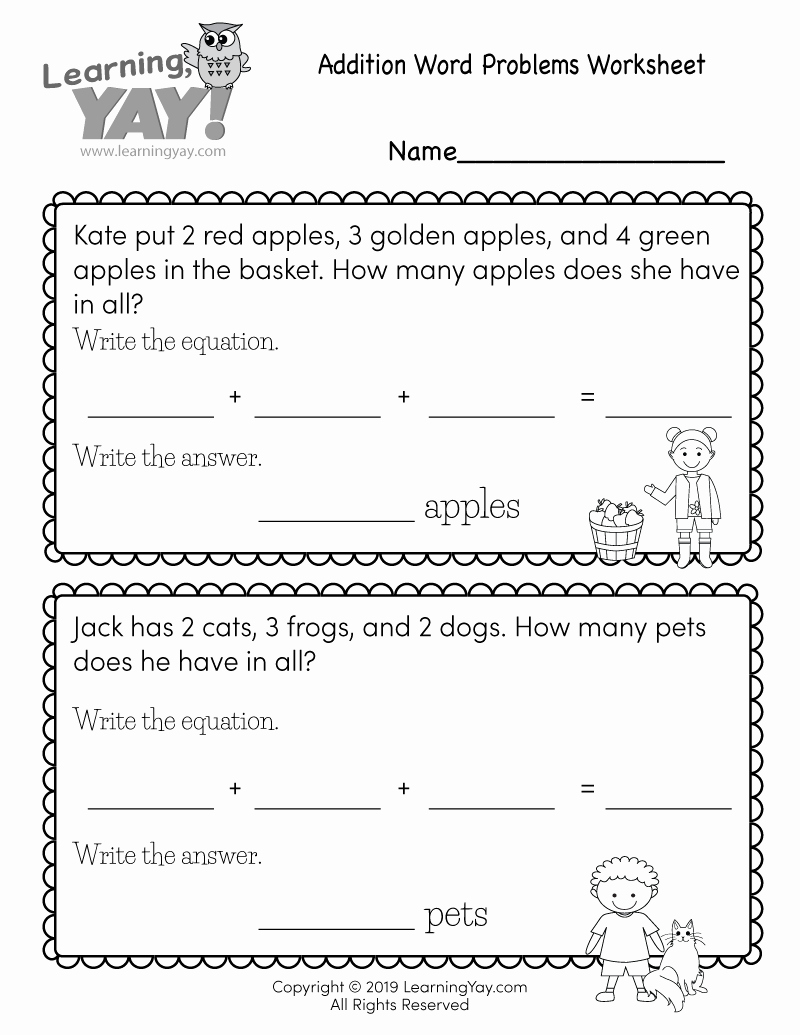 Kindergarten Addition Word Problems Worksheets Best Of Addition Word Problems Worksheet for 1st Grade Free