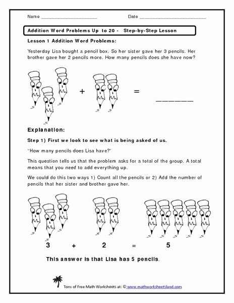 Kindergarten Addition Word Problems Worksheets Elegant Addition Word Problems Up to 20 Worksheet for Kindergarten