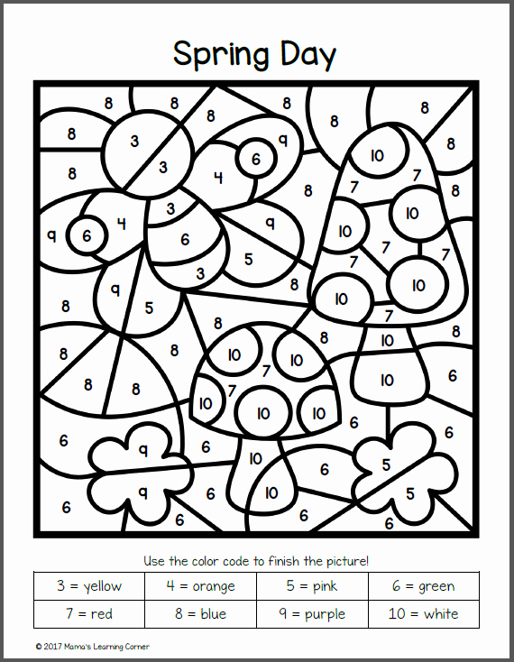 Kindergarten Color by Number Worksheets Best Of Spring Color by Number Worksheets Mamas Learning Corner