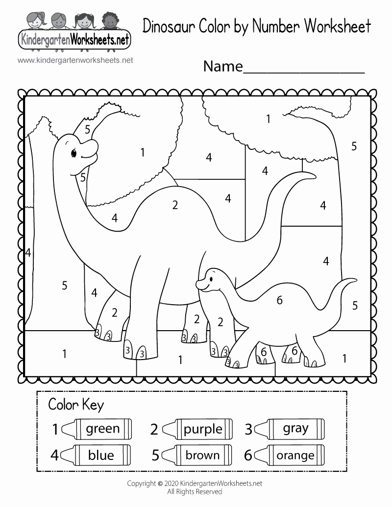 Kindergarten Dinosaur Worksheets New Dinosaur Color by Number Worksheet for Kindergarten Free
