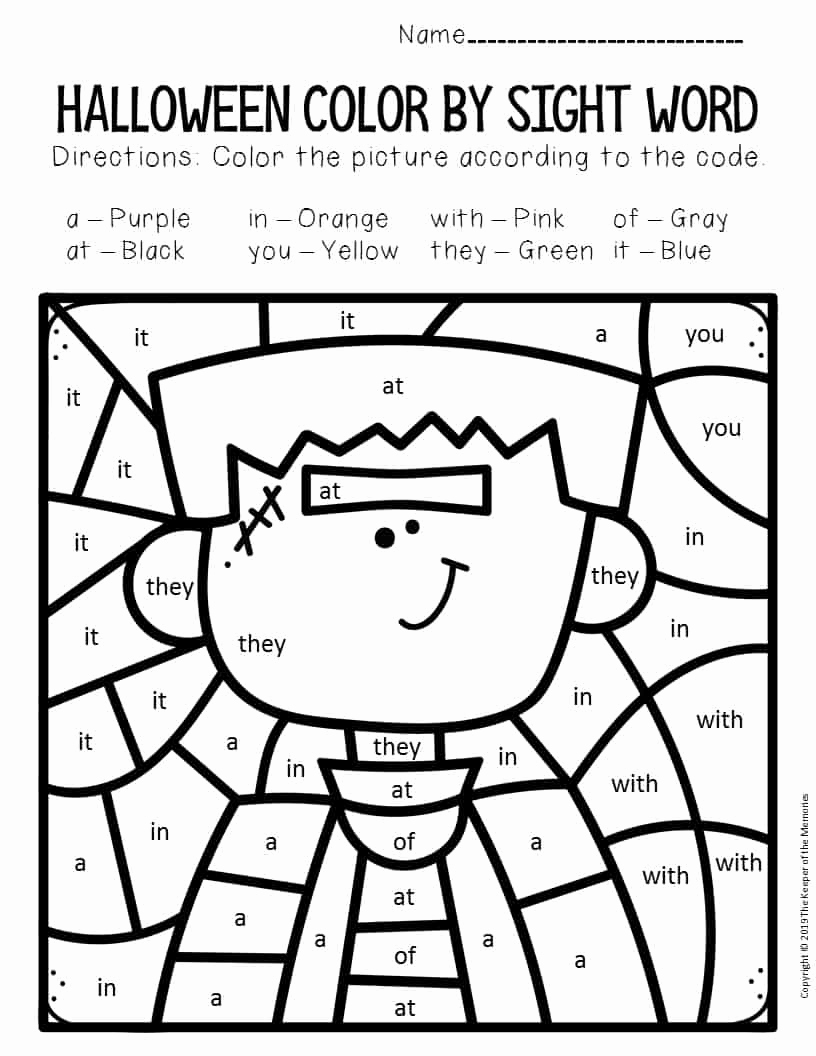 Kindergarten Sight Word Coloring Worksheets Fresh Frankenstein Color by Sight Word Halloween Kindergarten