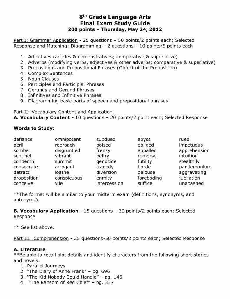 Language Arts Worksheets 8th Grade Unique 8th Grade Language Arts