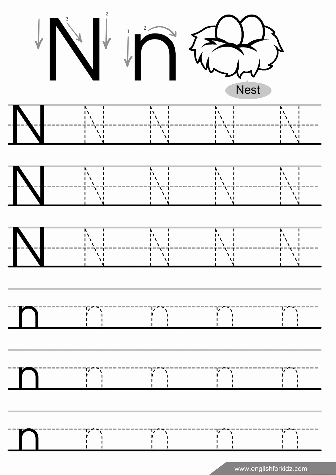 Letter N Worksheets for Kindergarten Unique English for Kids Step by Step Letter Tracing Worksheets