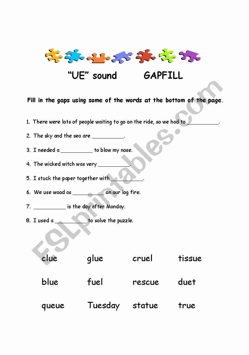 Long U sound Worksheet Beautiful English Worksheets Long U sound Ue Gapfill Worksheet