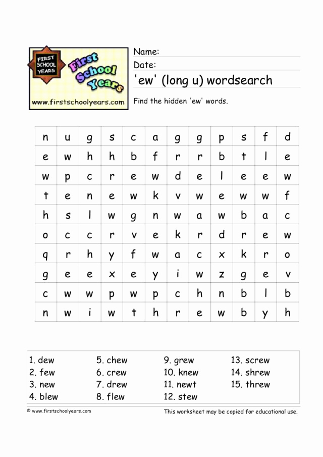 Long U sound Worksheet Inspirational Ew Long U Wordsearch Worksheet for 1st 2nd Grade