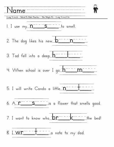 Long Vowel Silent E Worksheet Luxury Long Vowels Silent E Rule Practice Worksheet for 1st