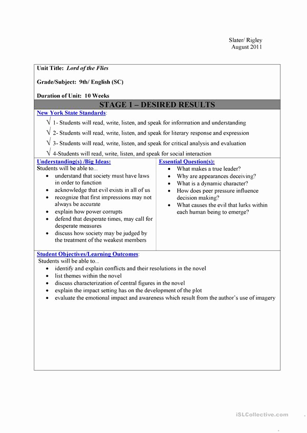 Lord Of the Flies Worksheets Beautiful Lord Of the Flies Unit English Esl Worksheets for