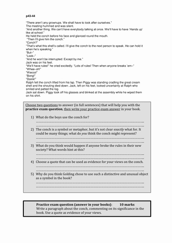 Lord Of the Flies Worksheets New Lord Of the Flies Allegory Lesson 2 Worksheets by