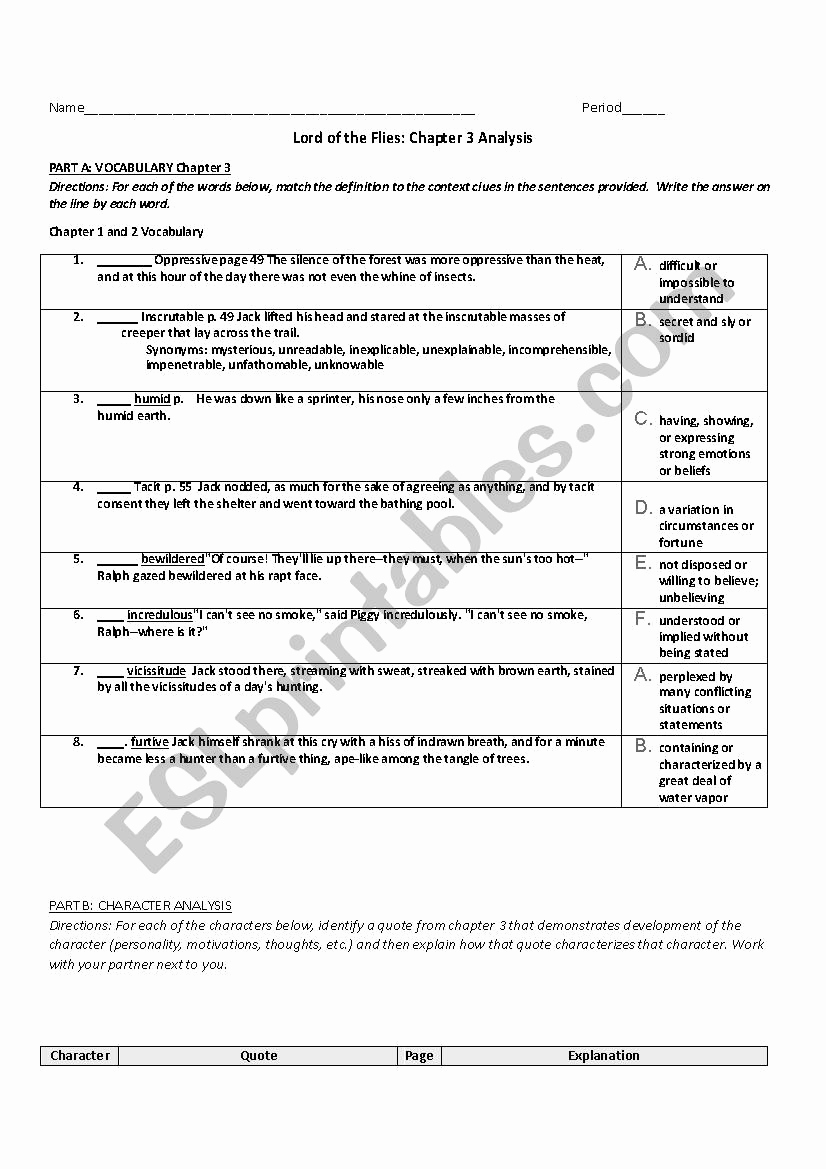 Lord Of the Flies Worksheets New Lord the Flies Worksheet