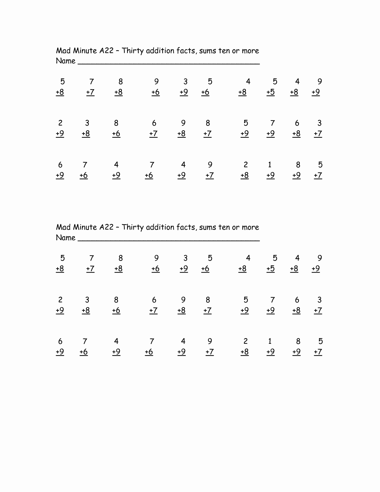 Mad Minute Subtraction Worksheets Inspirational Mad Minute Addition Subtraction Worksheets Math