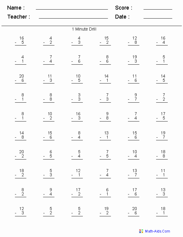 Mad Minute Subtraction Worksheets Unique Mad Minute Worksheets