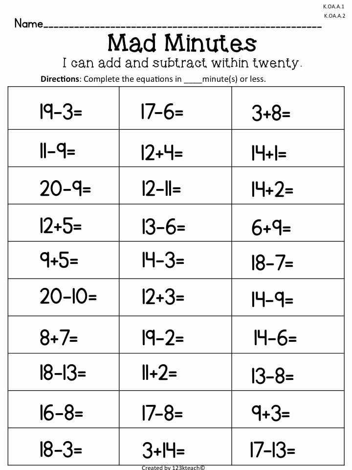 Tutorial 30 Easily Mad Minute Subtraction Worksheets Simple Template Design