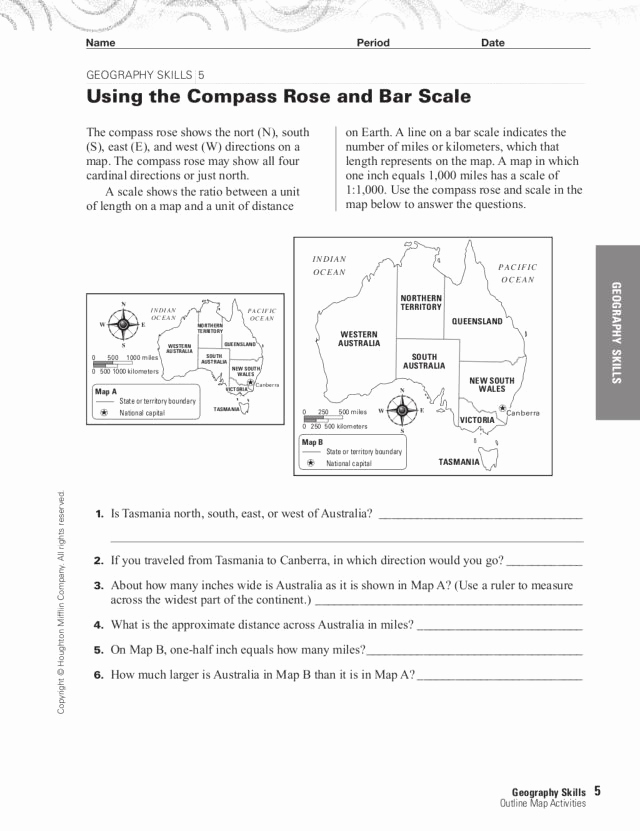 Map Scale Worksheet 4th Grade Awesome Using Bar Scale and Pass Rose Worksheet for 4th 6th