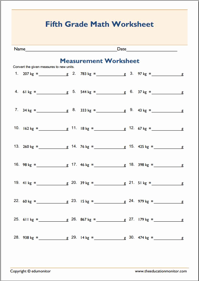 Math Conversion Worksheets 5th Grade Beautiful 5th Grade Measurement Worksheet