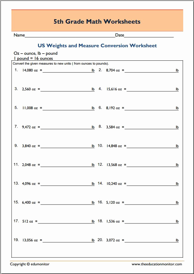 Math Conversion Worksheets 5th Grade Best Of 20 Conversion Worksheets 5th Grade