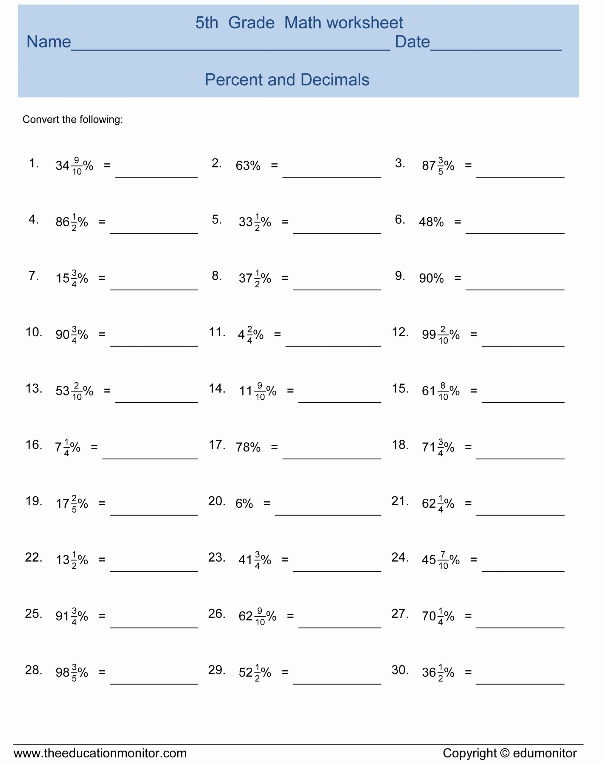 Math Conversion Worksheets 5th Grade Best Of Decimal Worksheets for 5th Grade Decimal Worksheets4th