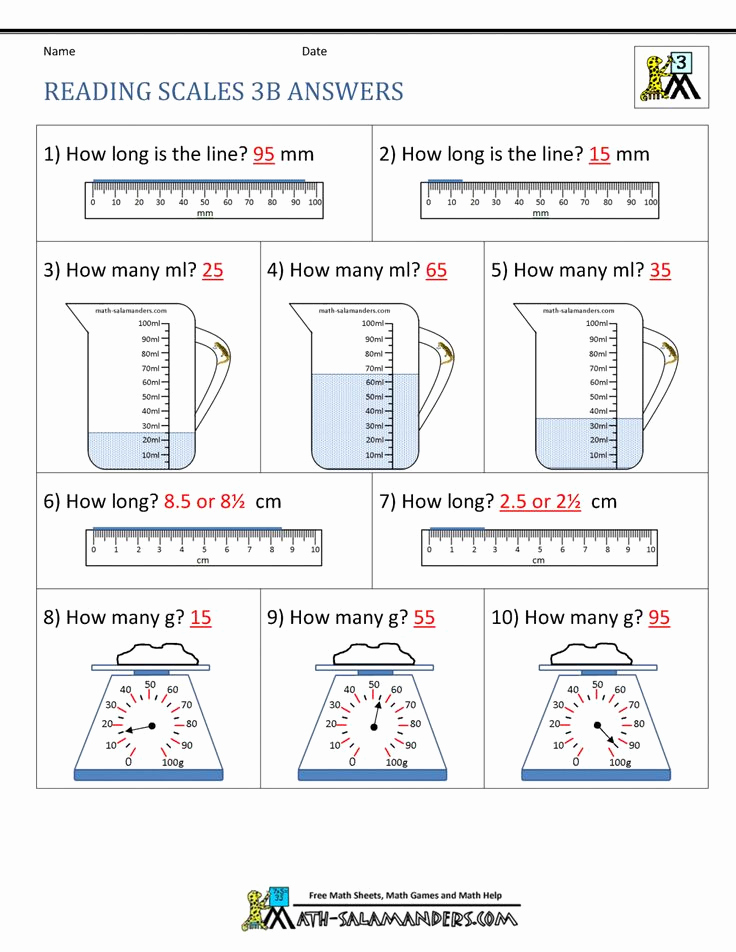 Measurement Worksheets 3rd Grade Elegant Reading Scales 3b Answers In 2020
