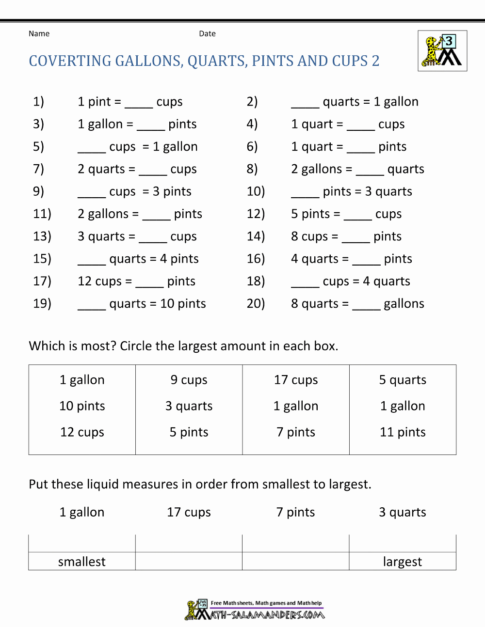 Measurement Worksheets for 3rd Grade Awesome Free Math Sheets Converting Customary Units