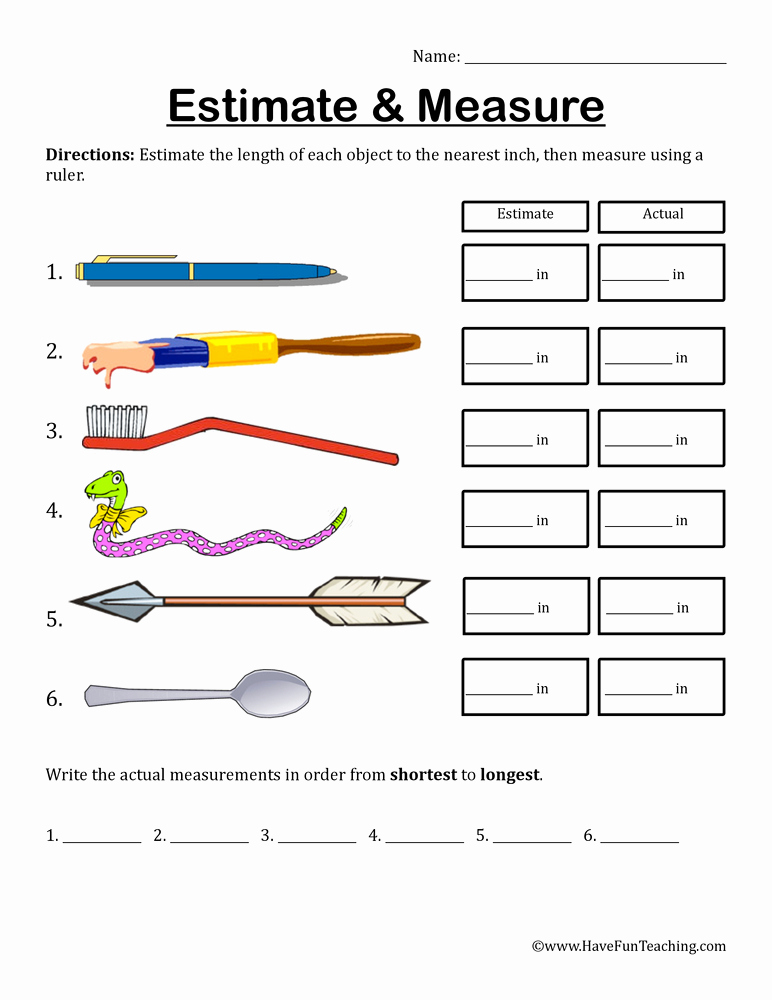 Measuring In Inches Worksheets Elegant Estimate and Measure Inches Worksheet
