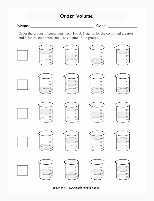 Measuring Volume Worksheets Lovely order the Volume Of A Set Of Containers From the Smallest