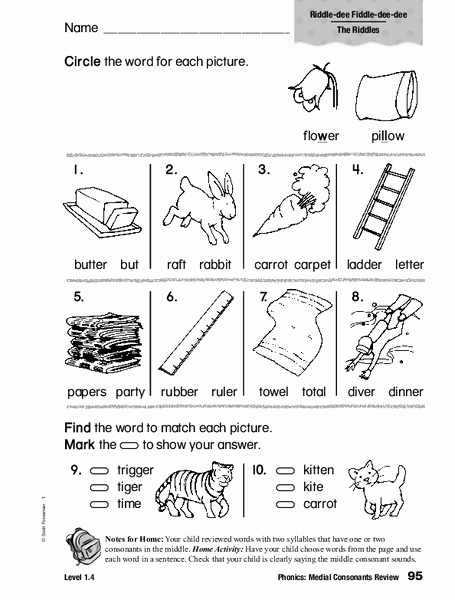 Medial sounds Worksheets First Grade Elegant Phonics Medial Consonants Review Worksheet for 1st 2nd