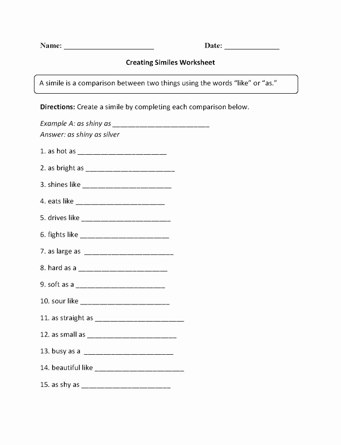 Metaphor Worksheet Middle School Fresh Simile and Metaphor Worksheets for Middle School – Super