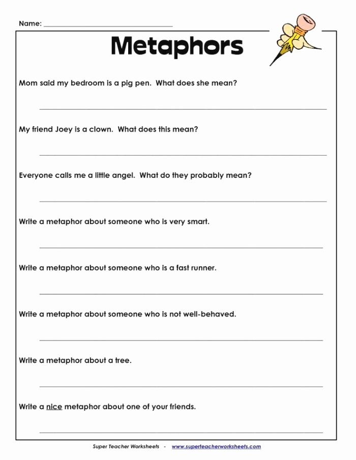 Metaphor Worksheet Middle School New Simile and Metaphor Worksheets for Middle School – Super