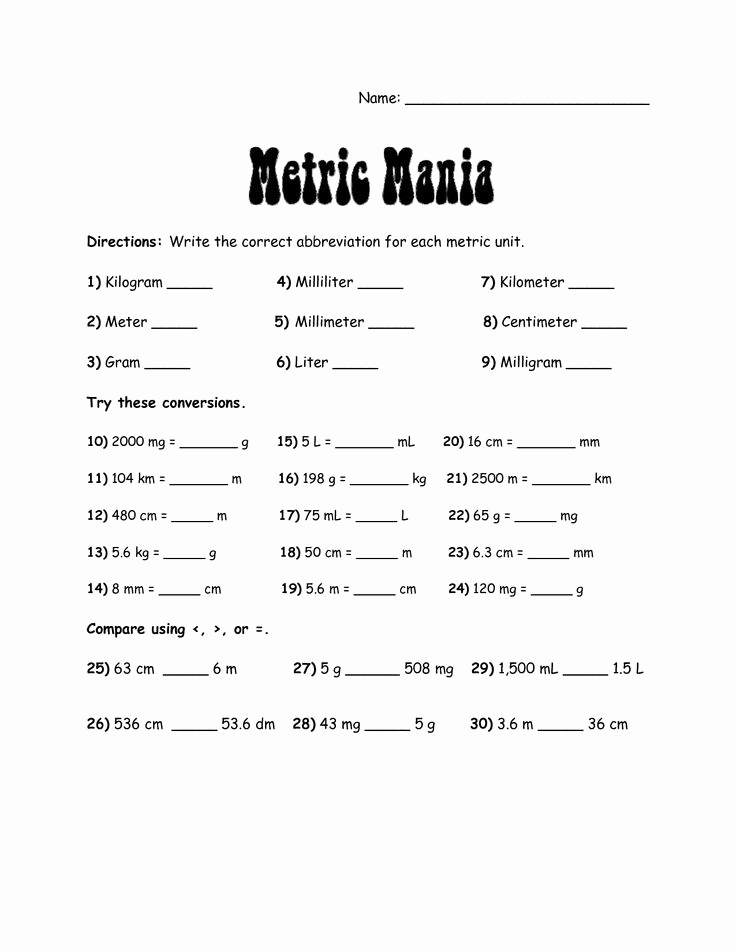 Metric Conversion Worksheets 5th Grade Awesome Metric System Charts Printables