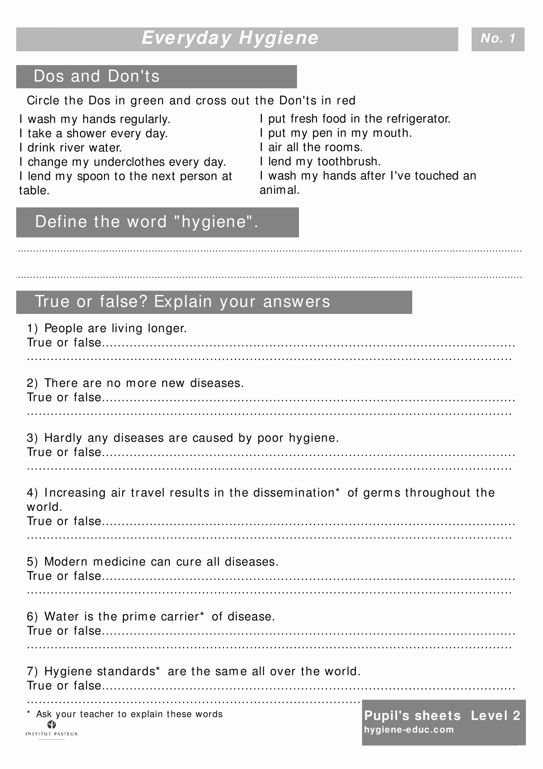 Middle School Health Worksheets New Middle School Health Worksheets Pdf Everyday Hygiene