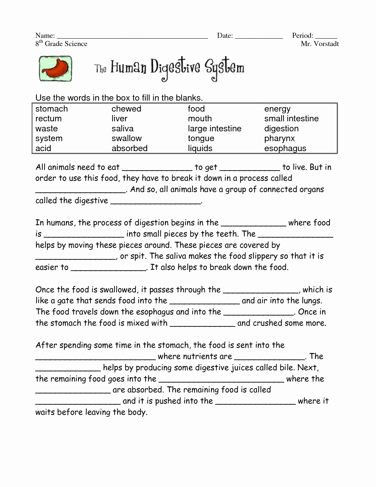 Middle School Health Worksheets Pdf Beautiful Digestive System Worksheets