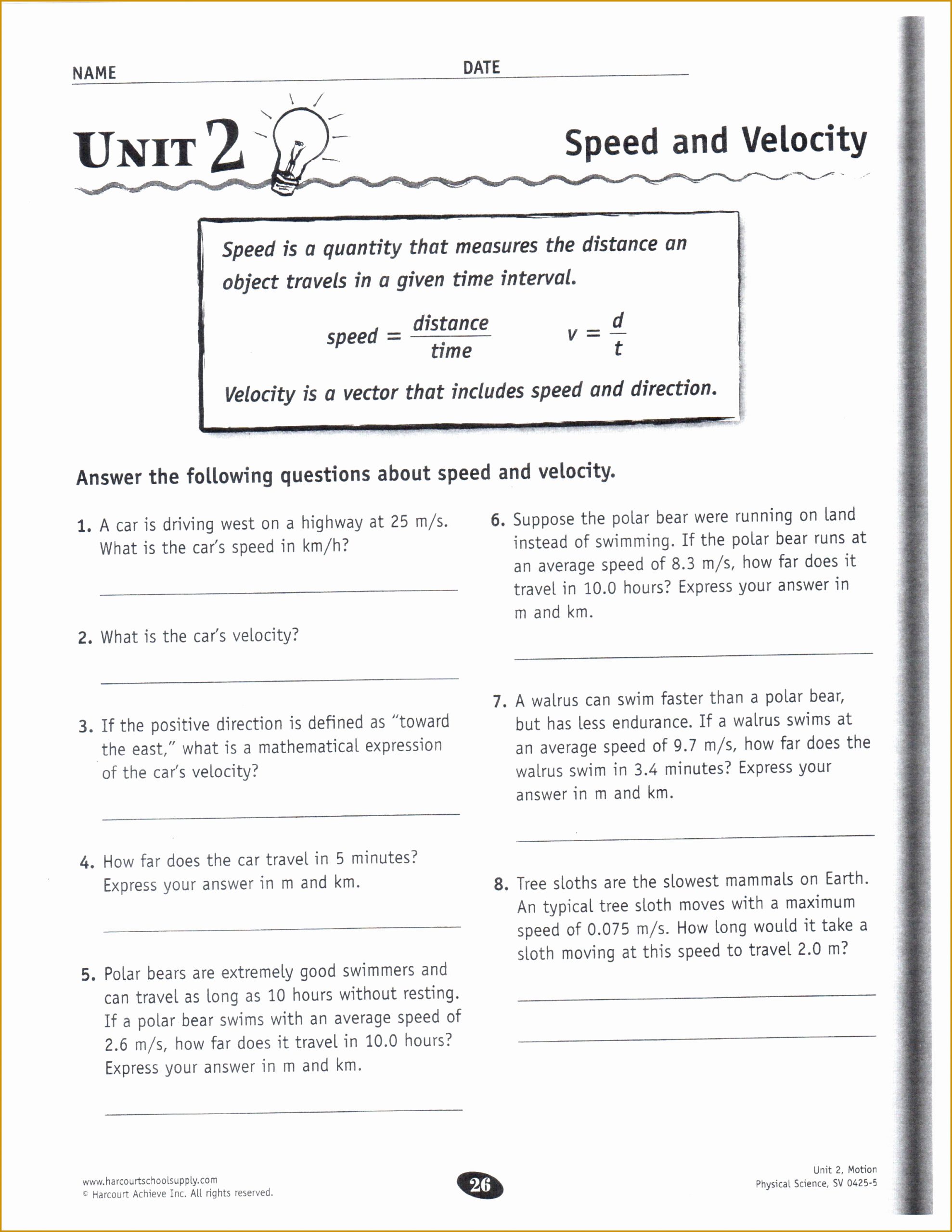 Middle School Science Worksheets Pdf Inspirational 6 Velocity and Acceleration Calculation Worksheet Answers